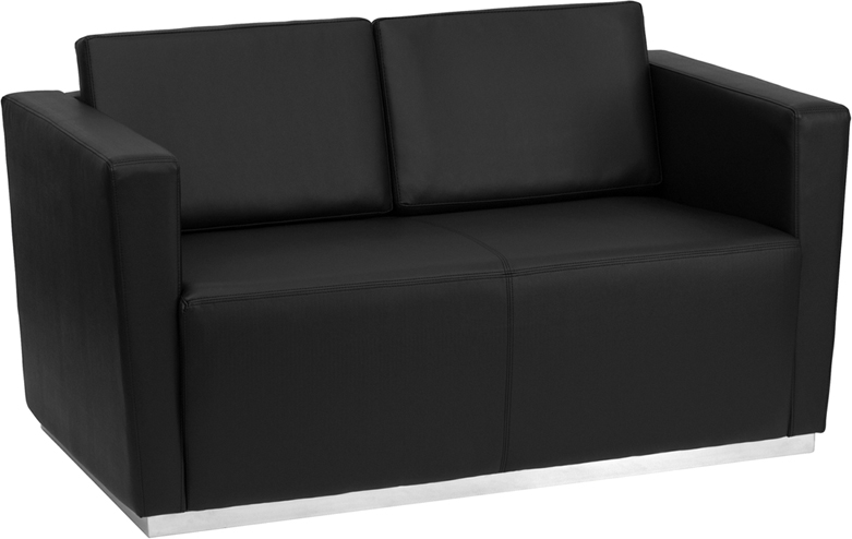 Hercules Trinity Series Contemporary Black Leather Loveseat W/ Stainless Steel Base - Flash Furniture Zb-trinity-8094-ls-bk-gg