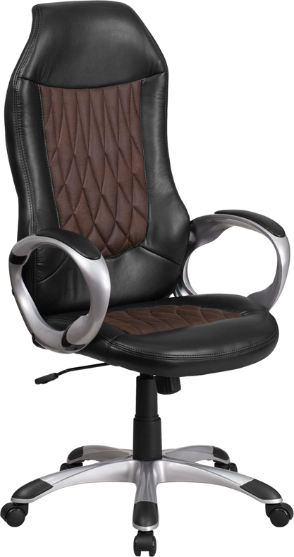 Executive | Furniture | Office | Swivel | Fabric | Vinyl | Flash | Brown | Chair | Black | Back | High