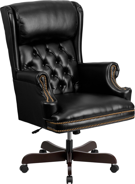 Traditional | Executive | Furniture | Leather | Tufted | Office | Swivel | Flash | Chair | Black | Back | High