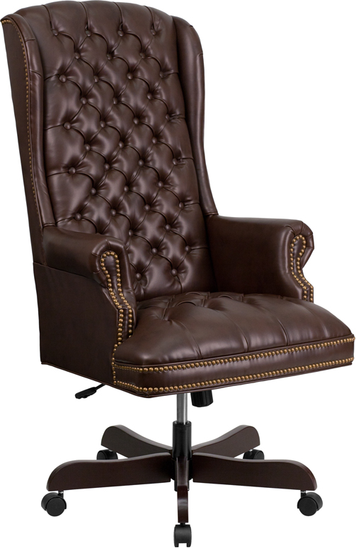 Traditional | Executive | Furniture | Leather | Tufted | Office | Swivel | Flash | Brown | Chair | Back | High
