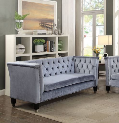 Honor Loveseat In Blue-gray Velvet - Acme Furniture 52786