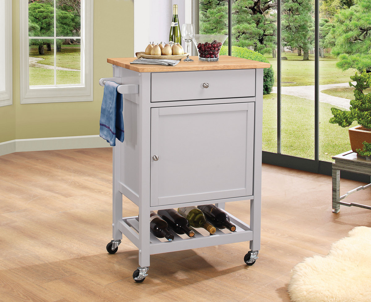 Hoogzen Kitchen Cart In Natural & Gray - Acme Furniture 98300