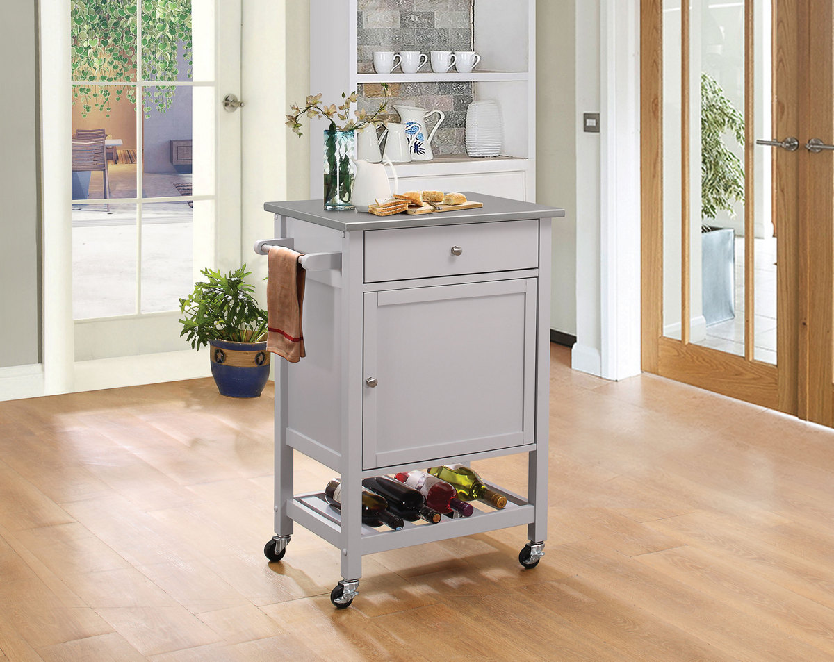 Hoogzen Kitchen Cart In Stainless Steel & Gray - Acme Furniture 98302