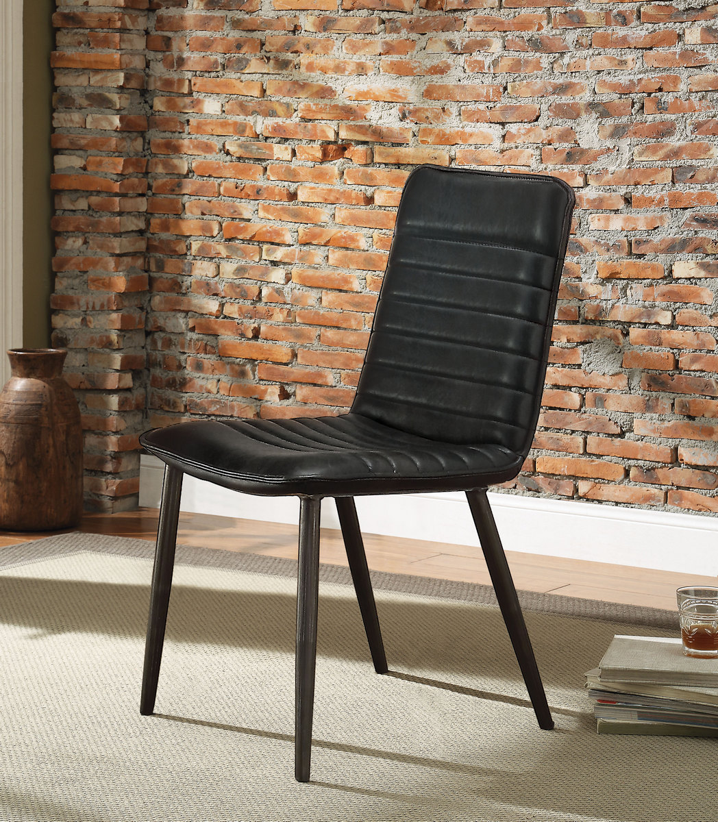 Hosmer Side Chair (set Of 2) In Black Top Grain Leather & Antique Black - Acme Furniture 70422