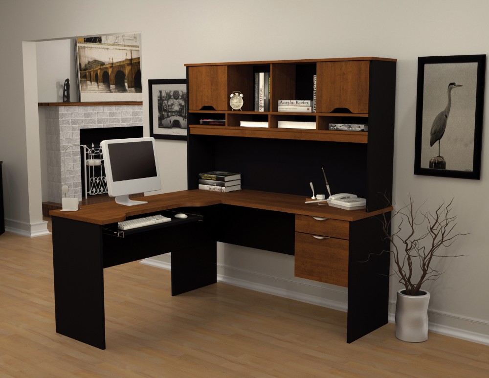 Innova L Shaped Desk In Tuscany Brown, Ercole Full Mate S Bed With 12 Drawers And Bookcase