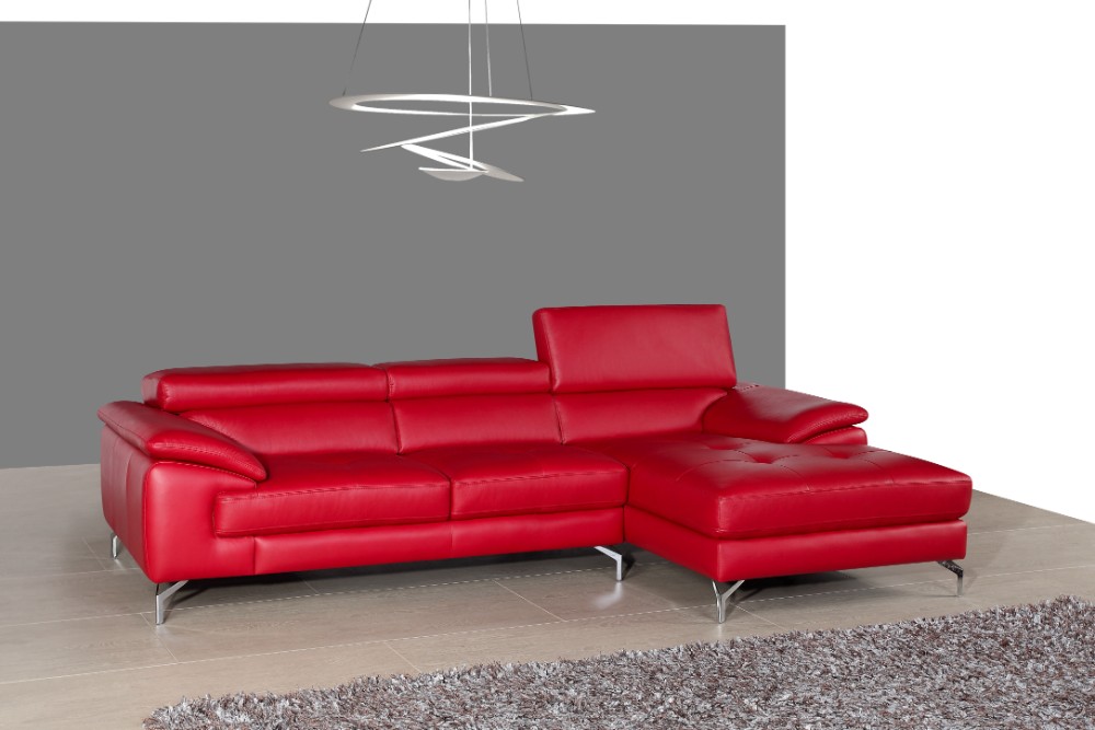 Leather Mini Sectional Right Facing Chaise Red