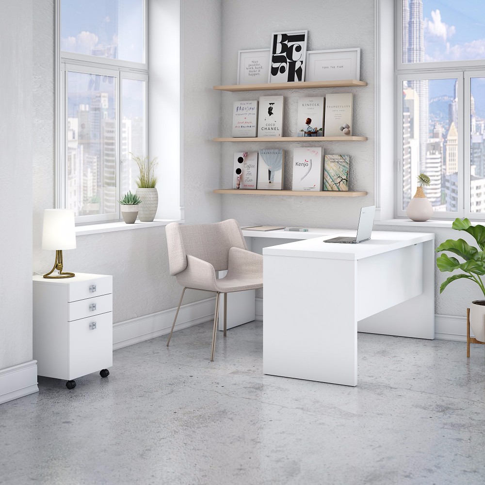 kathy IrelandÂ® Office by Bush Furniture ECH008PW - Echo L Shaped Desk w/ Mobile File Cabinet in Pure White