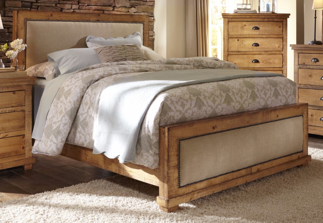 Progressive Furniture King Upholstered Bed Pine