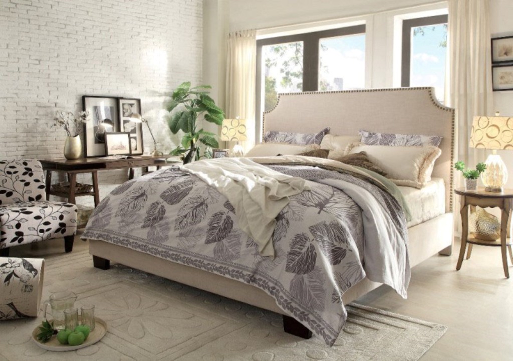 Queen Bed Accent Linen Diamond Sofa