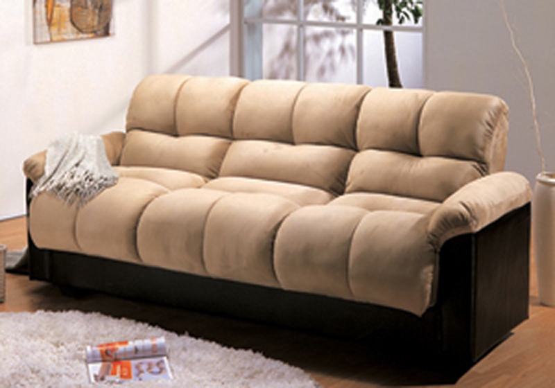 Storage Futon Sofa Bed Champion Fabric Beige