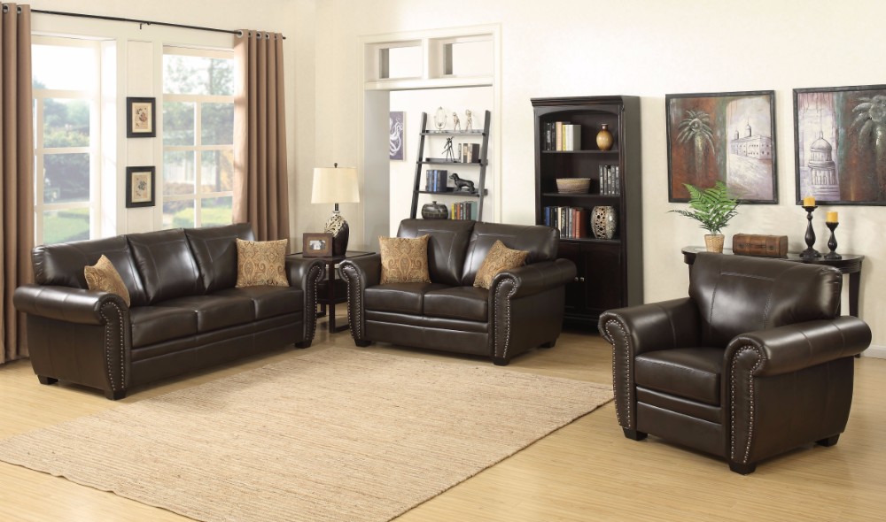 Traditional Upholstered Leather Living Room Set Sofa
