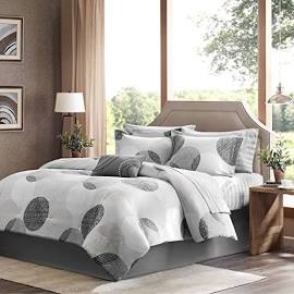 Madison Park Essentials Knowles Full Complete Comforter &amp; Cotton Sheet Set in Grey - Olliix MPE10-006