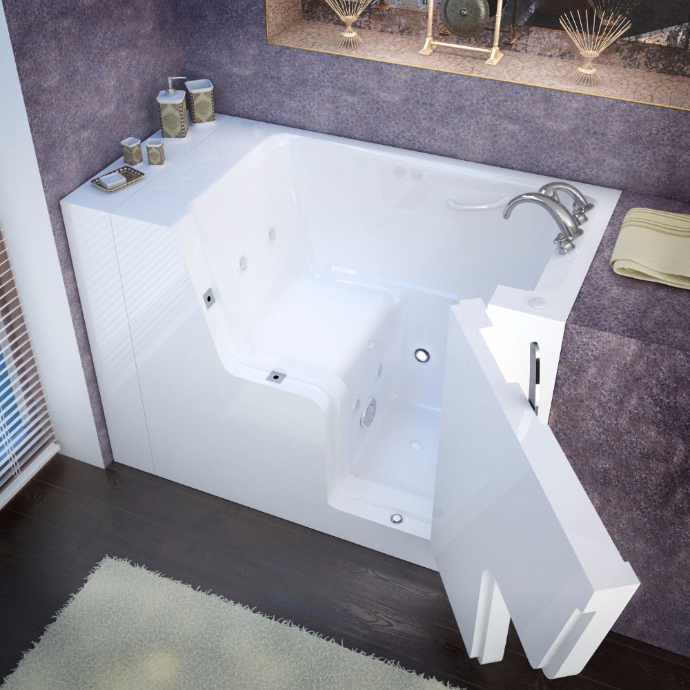 Meditub Right Drain White Whirlpool Jetted Wheelchair Accessible Bathtub