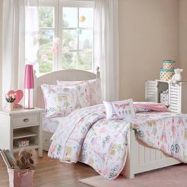 Mi Zone Kids Bonjour Full Complete Bed & Sheet Set In Pink - Olliix Mzk10-107