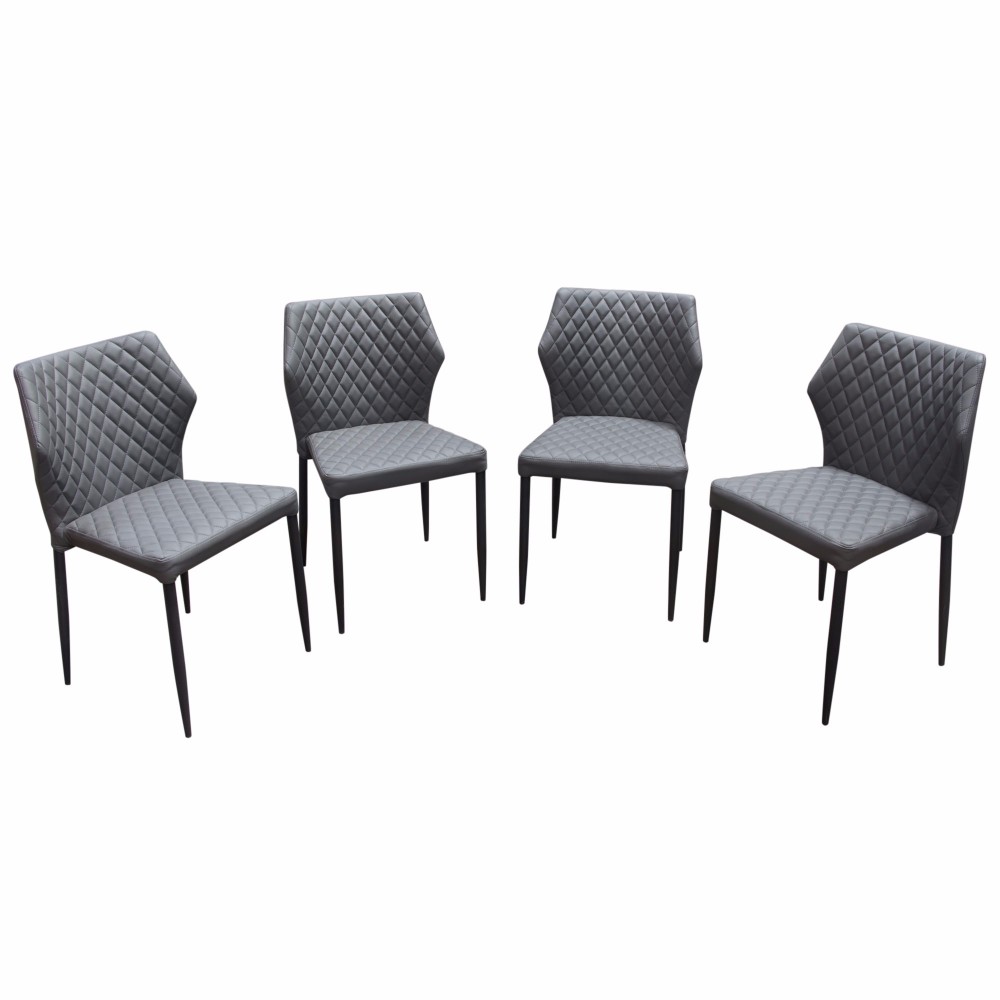 Milo 4-pack Dining Chairs In Grey Diamond Tufted Leatherette W/ Black Powder Coat Legs - Nova Lifestyle Milodcgr4pk