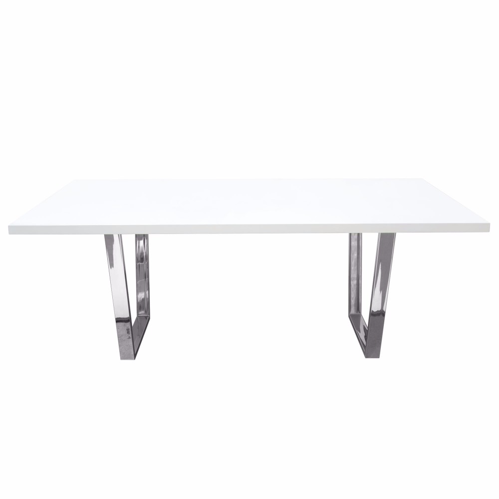 Diamond Sofa Rectangular Dining Table White Lacquer Top Chrome Base
