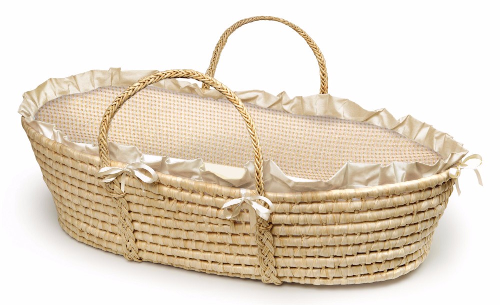 Natural Moses Basket In Beige Gingham Bedding - Badger Basket 00892