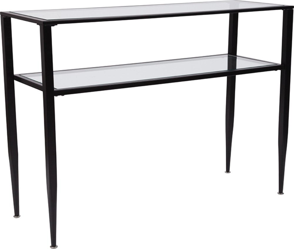 Newport Collection Glass Console Table W/ Shelves & Black Metal Frame - Flash Furniture Hg-160334-gg