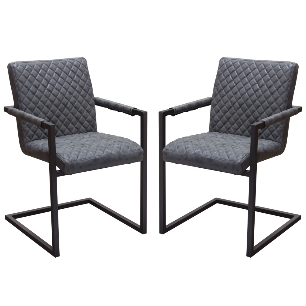 Nolan 2-pack Dining Chairs In Black Diamond Tufted Leatherette On Black Powder Coat Frame - Nova Lifestyle Nolandcbl2pk