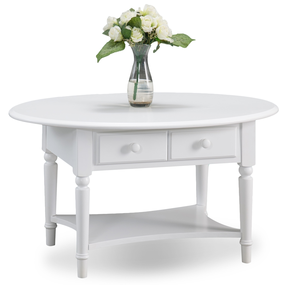 Orchid White Coastal Oval Coffee Table W/shelf - Leick Furniture 20044-wt