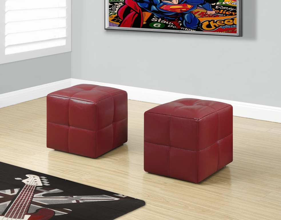 Monarch Specialties Kids 2Pc Ottoman Set in Red Leather-Look - I-8164