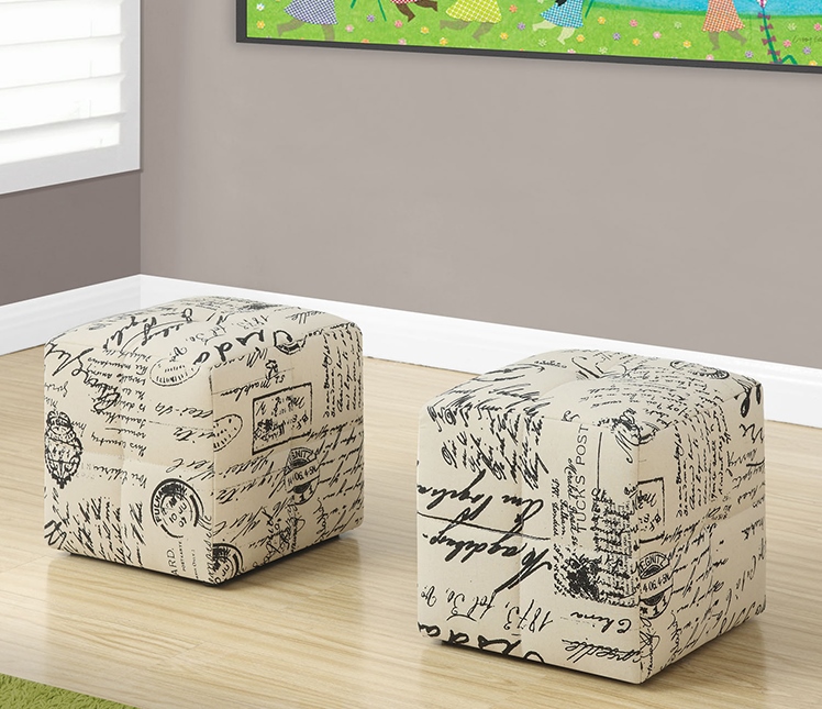 Monarch Specialties Kids 2Pc Ottoman Set in Vintage French Fabric - I-8162