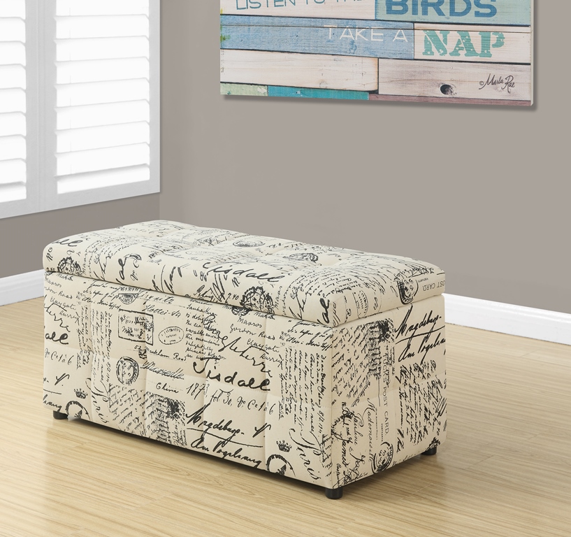 Monarch Specialties Ottoman - 38 inch L Storage Vintage French Fabric - I-8986