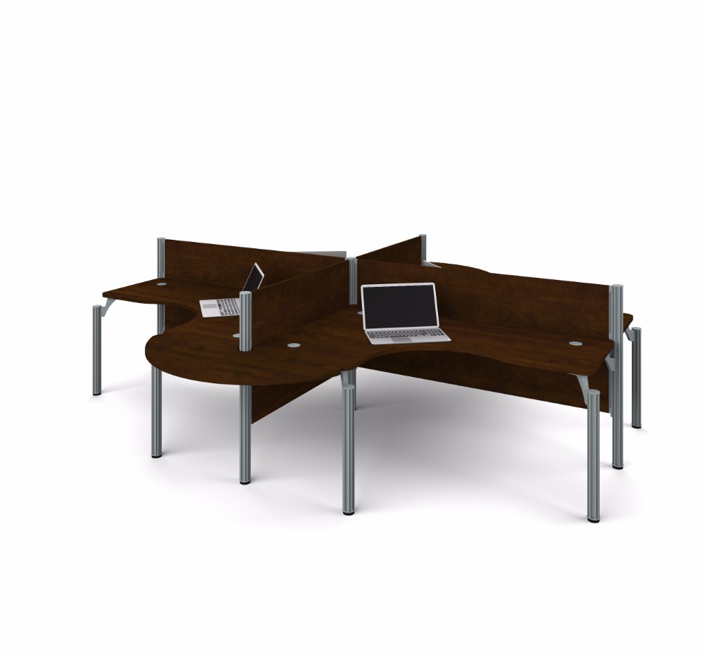 Four Desk Workstation Rounded Corners