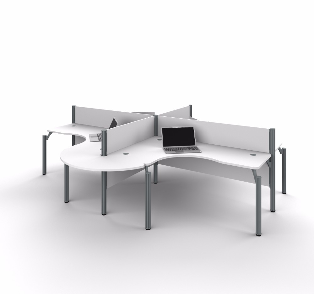 Four Desk Workstation Rounded Corners White