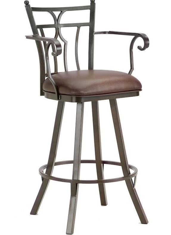 Randle Swivel Counter Stool With Arms In Black Finish W/ Alligator Brown Fabric - Iron Mountain 3004126