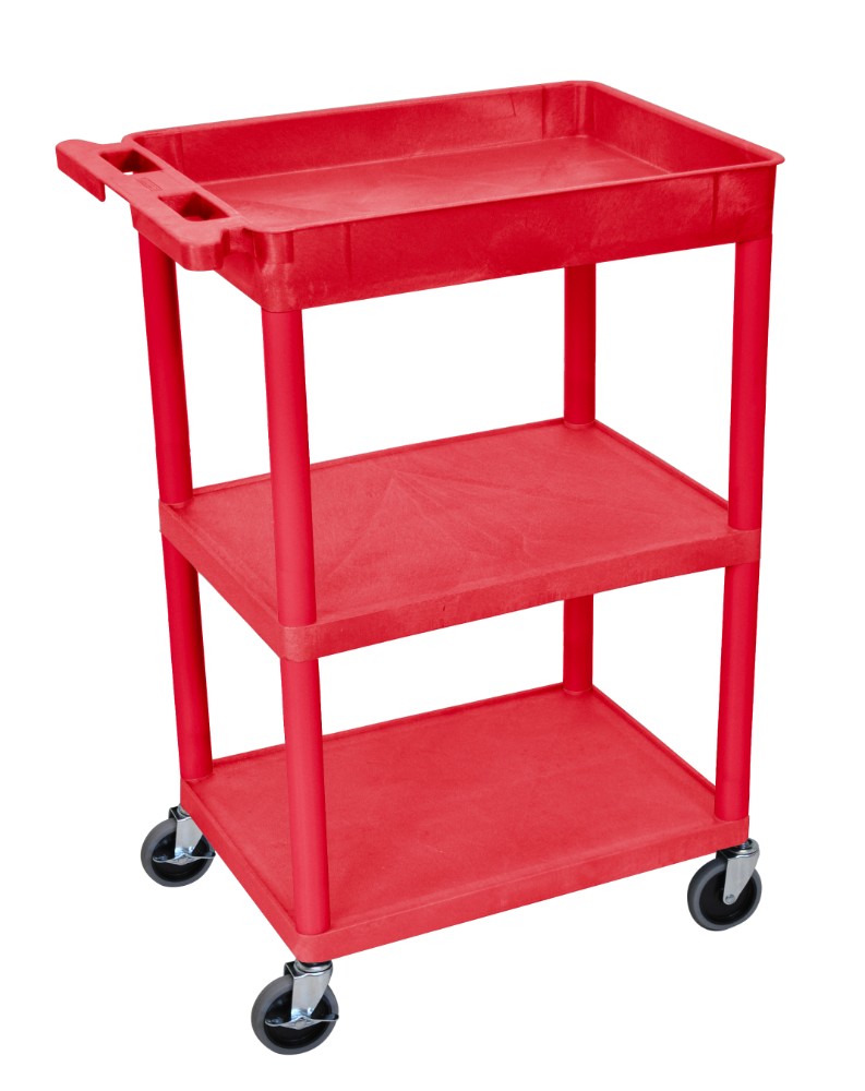 Red Tub Cart W/ 2 Flat Shelves - Luxor Rdstc122rd