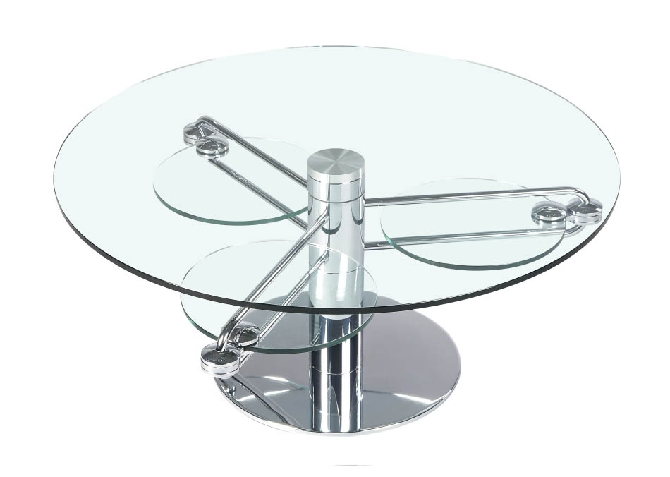 Chintaly Round Clear Glass Top Round Retractable Accent Glass