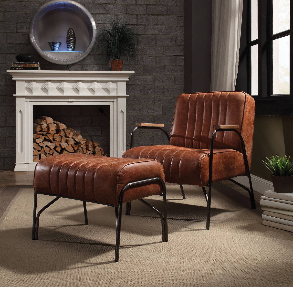 Chair Ottoman Leather Acme