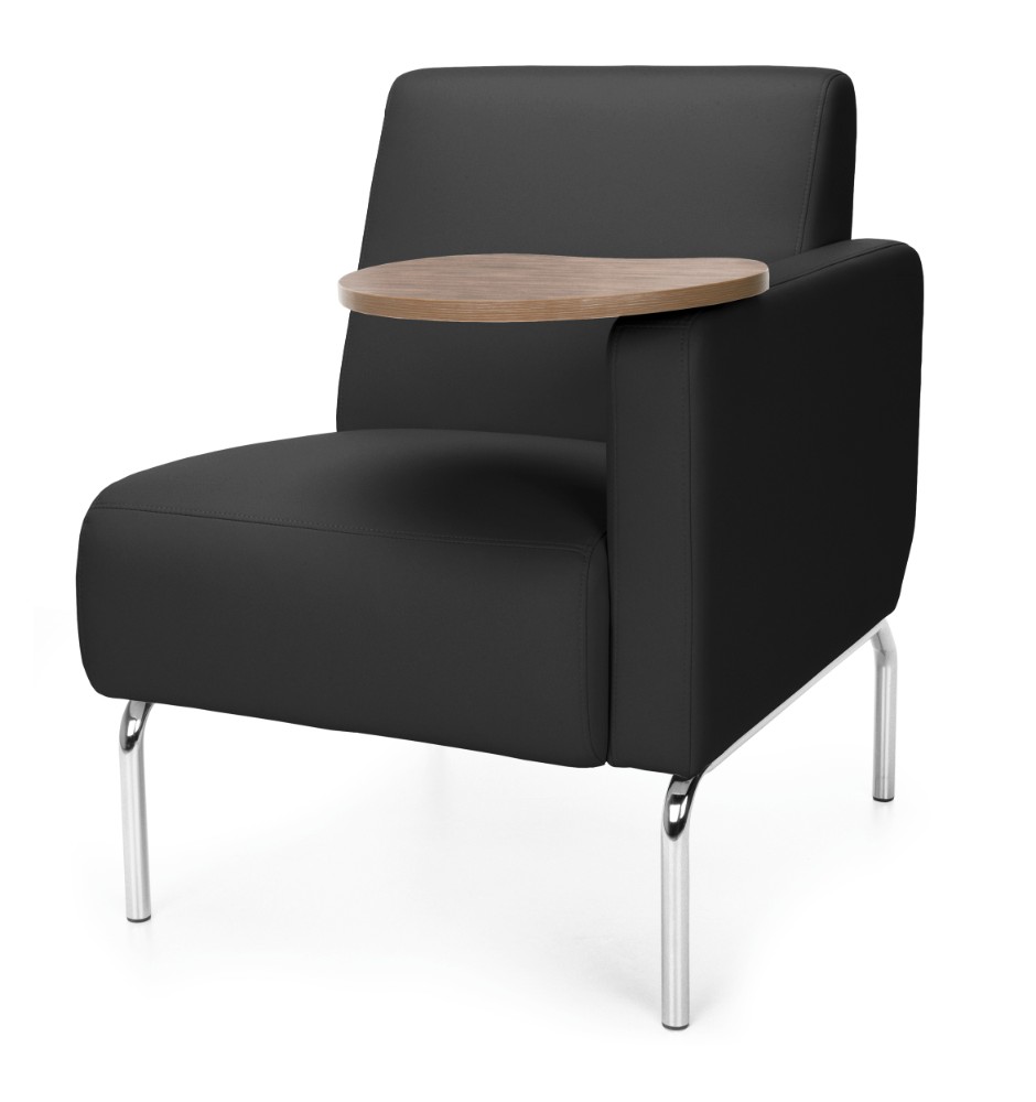 Triumph Series Left Arm Modular Lounge Chair with Tablet Vinyl Seat and Chrome Frame in Black - OFM 3001LT-PU606-BZ - Lounge Chairs
