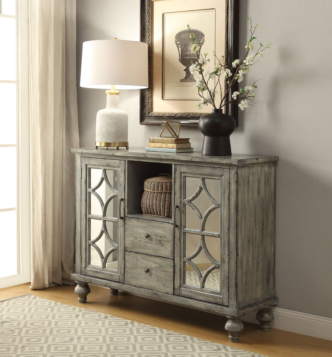 Velika Console Table (2 Door/2 Drawers ) In Weathered Gray - Acme Furniture 90282