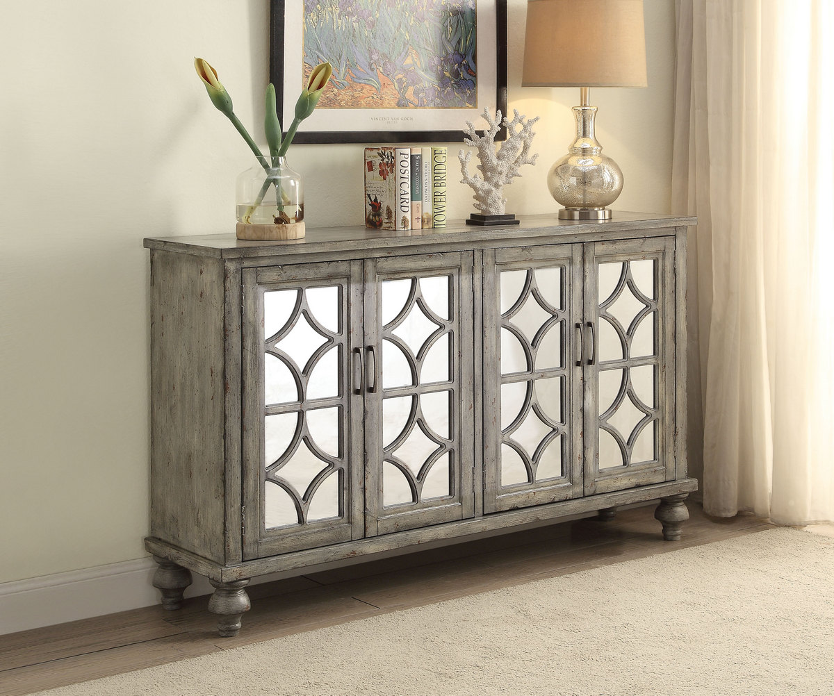 Velika Console Table (4 Door) In Weathered Gray - Acme Furniture 90280