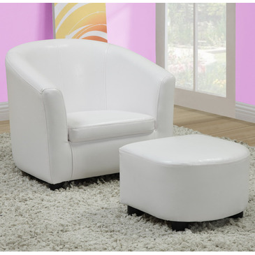 Monarch Specialties Kids 2Pc Chair and Ottoman Set in White Leatherette - I-8104