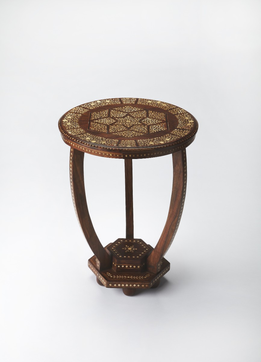 Wood Inlay Accent Table