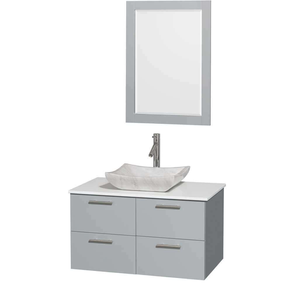 Bathroom | Wyndham | Marble | Vanity | Mirror | Single | Stone | White | Sink