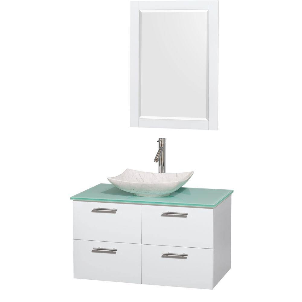 Bathroom | Wyndham | Marble | Vanity | Mirror | Single | Glass | Green | White