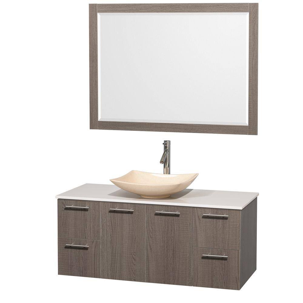 Bathroom | Wyndham | Marble | Vanity | Mirror | Single | Stone | Ivory | White | Gray