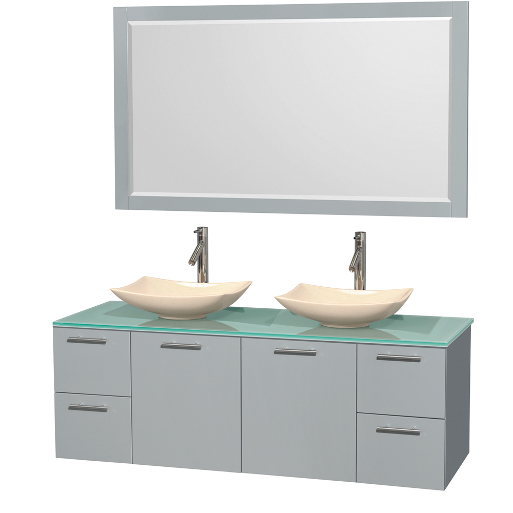 Bathroom | Wyndham | Marble | Vanity | Mirror | Double | Ivory | Glass | Green | Sink