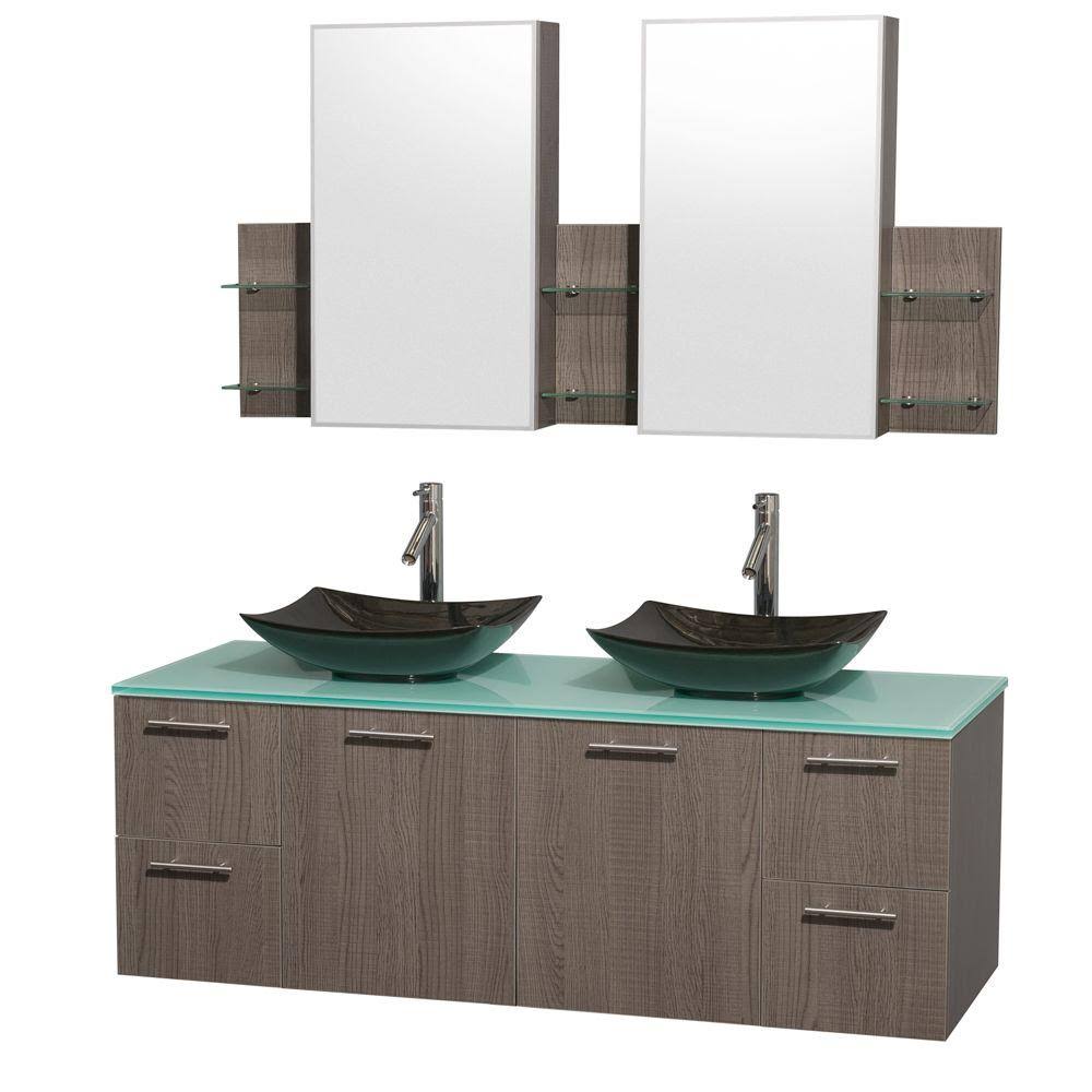Double Bathroom Vanity Oak Granite Sink Medicine Cabinet