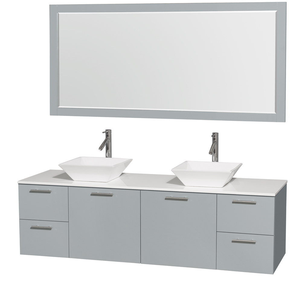 Wyndham Furniture Double Bathroom Vanity Porcelain Sink Mirror