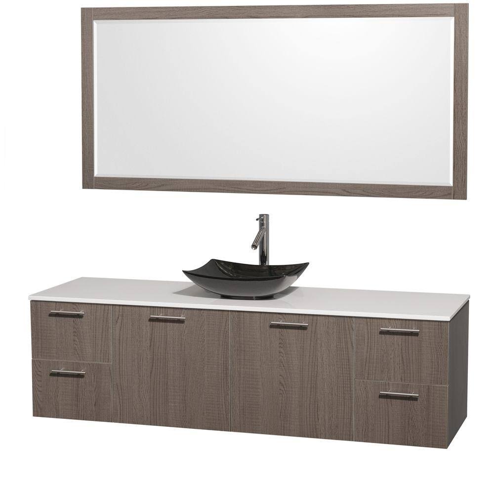 Bathroom | Wyndham | Granite | Vanity | Mirror | Single | Stone | White | Black | Gray