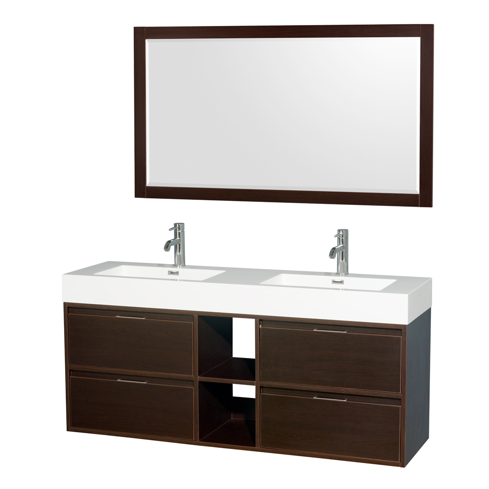 Daniella Double Bathroom Vanity Acrylic Resin Countertop Integrated Sinks Mirror