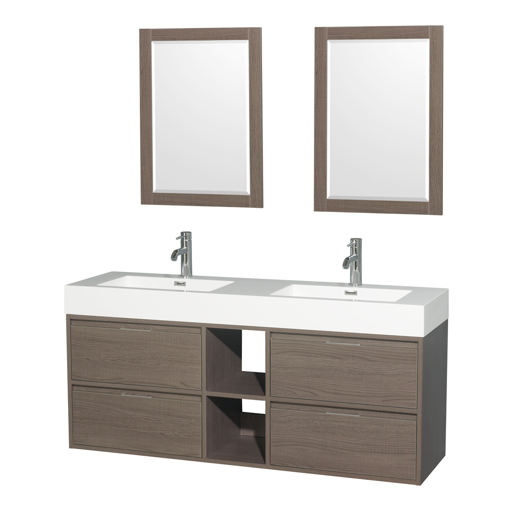 Wyndham Double Bathroom Vanity Oak Countertop Sink Mirrors