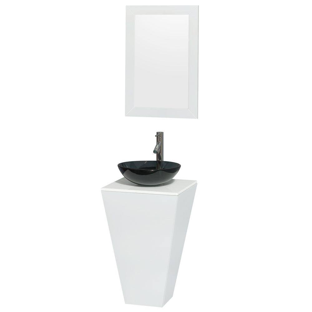 Wyndham Furniture Pedestal Bathroom Vanity Glass Sink Mirror