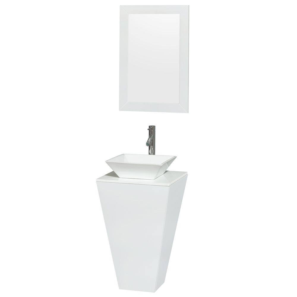 Wyndham Furniture Pedestal Bathroom Vanity Porcelain Sink Mirror