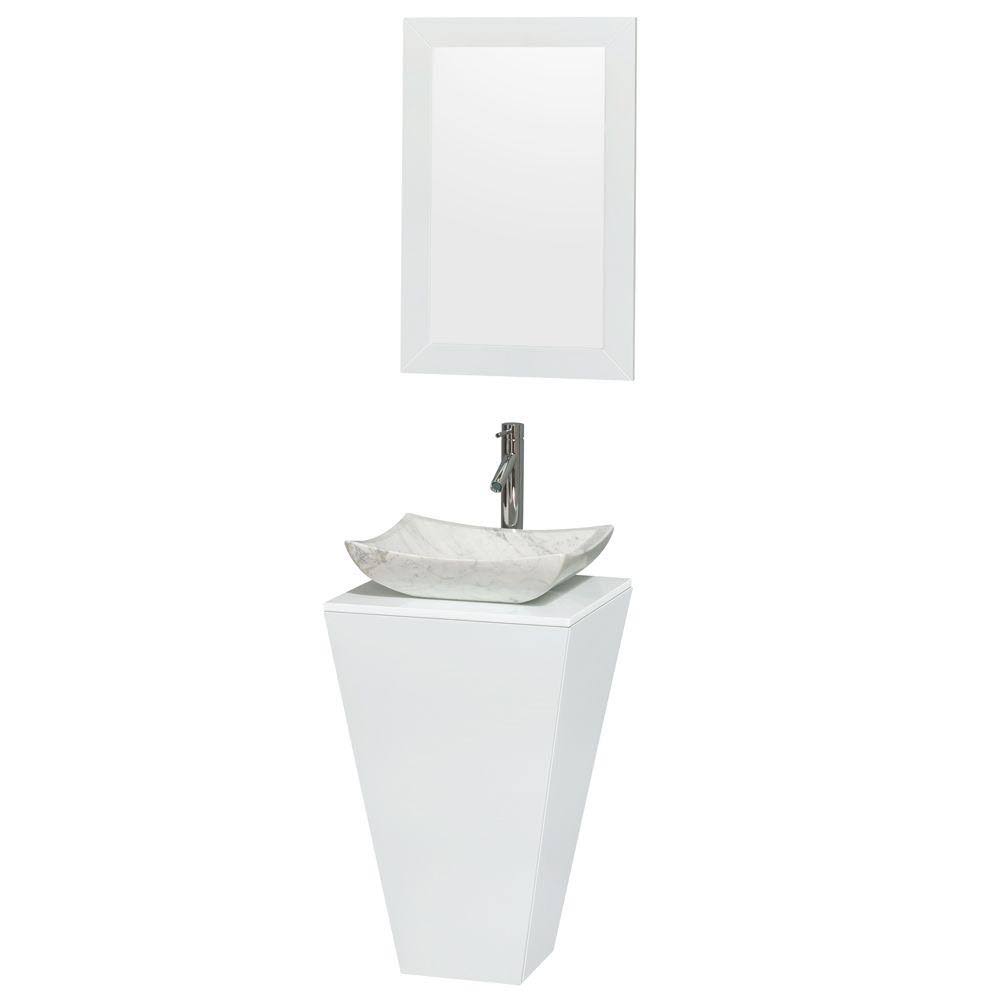 Wyndham Furniture Pedestal Bathroom Vanity Marble Sink Mirror